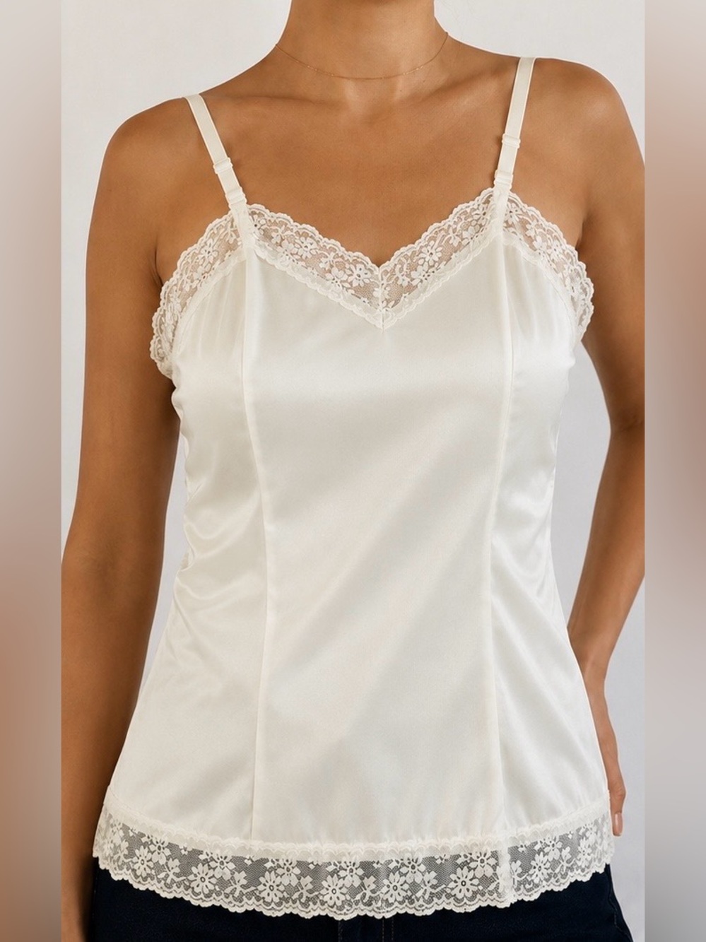 Vintage 70’s Silky Lace Ruffle Slip Cami Tank Large